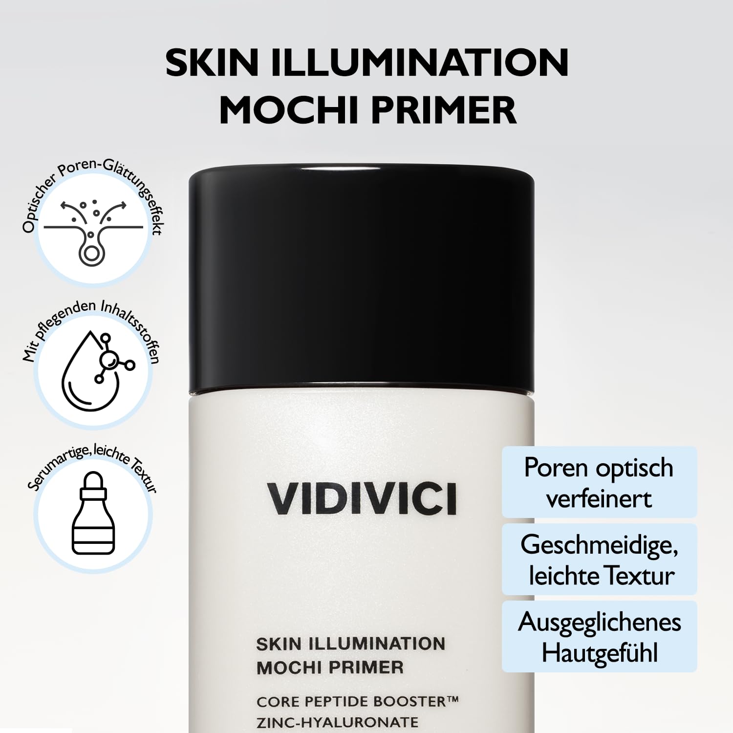 VIDIVICI Skin Illumination Mochi Primer - K-Beauty Pore Blurring Makeup Primer with 84% Skincare Ingredients, 1.05 fl oz
