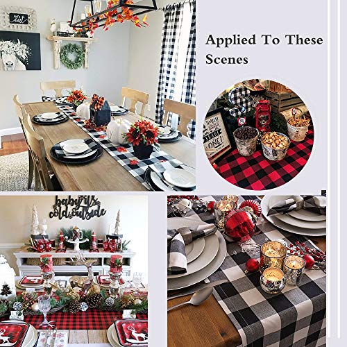 Buffalo Check Plaid Table Runner 13x108 Inches - 2 Pack Black & White Christmas Decor