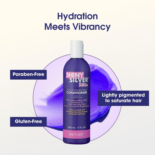 One 'n Only Shiny Silver Conditioner - Purple Formula to Neutralize Yellow Tones | Restores Shine & Moisture for Blonde, Gray & Highlighted Hair (12 oz)