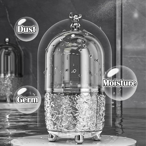 HMIEPRS Makeup Brush Holder Organizer with Lid, 360°Rotating Dustproof Makeup Brushes Organizer, 4 Compartment Make Up Brushes Cup for Vanity Desktop Bathroom Countertop (Transparent)