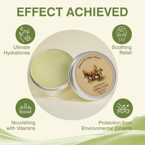 MROUVIK Beef Tallow, Beef Tallow for Skin, Beef Tallow Moisturizer, Beef Tallow Balm for Face Moisturizer Grass Fed for All Purpose Balm, Natural Beef Tallow Lotion for Skin Care (2.5oz)
