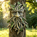 Whimsical Tree Face Garden Decoration - Outdoor Wall Mount Sculpture with Leaf Features