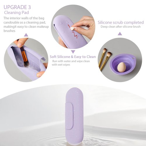 Silicone Makeup Brush Holder Set – Portable Travel Makeup Brush Holder with Makeup Sponge Holder and Foldable Cleaning Bowl – Upgraded 3-in-1 Cosmetic Organizer Set (purple)