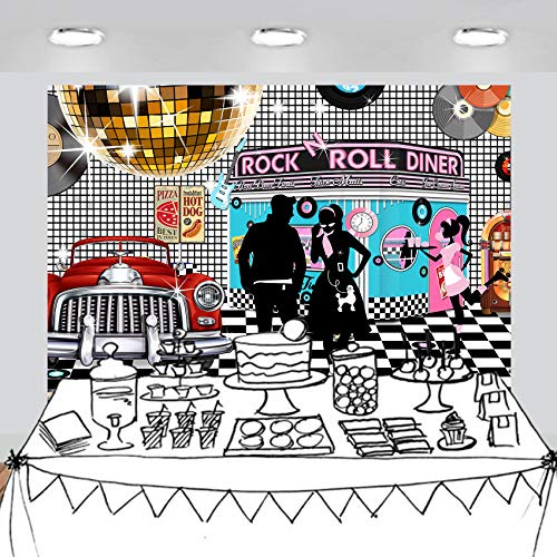 50s Diner Backdrop Vinyl Banner 7x5 ft Rock and Roll Theme Party Decoration - Variation of THIS listing