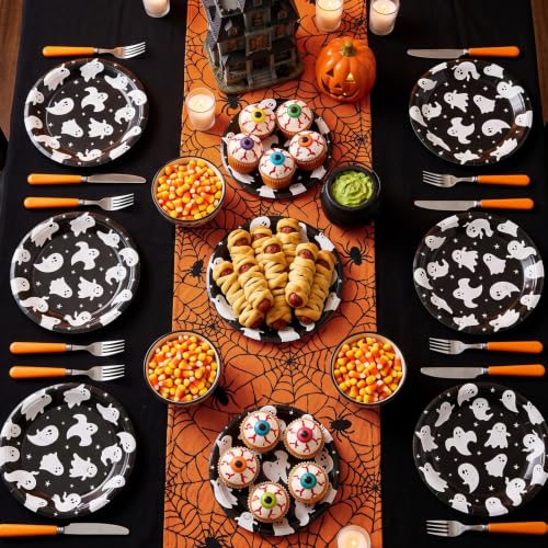 Halloween Paper Plates Ghost Bat Black 7 Inch - 100 Pack, Variation: Black Ghost Bat