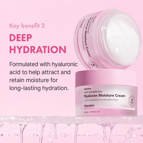 Hanskin Hyaluron Moisture Cream - Hydrating Korean Cream for Glass Skin | Hyaluronic Acid & Niacinamide | Lightweight for Sensitive & Dry Skin | 1.69 fl oz
