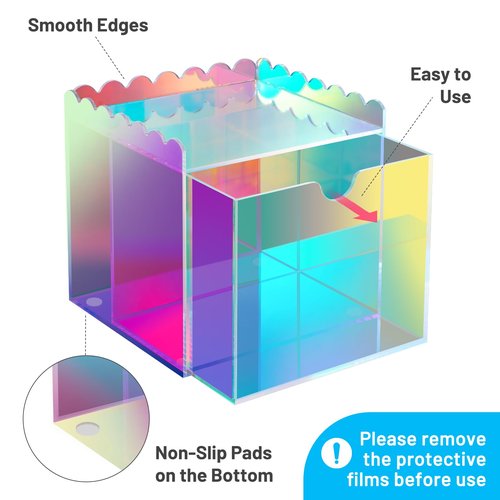 NiHome Iridescent Disposable Facial Towels Storage Box Fit for Clean Skin Club Towel XL, Acrylic Facial Clean Towels XL Holder Container Drawer Makeup Organizer for Bathroom, Vanity Makeup
