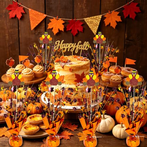 Thanksgiving Turkey Centerpiece with Maple Leaves Fall Table Decor - 6 Pack