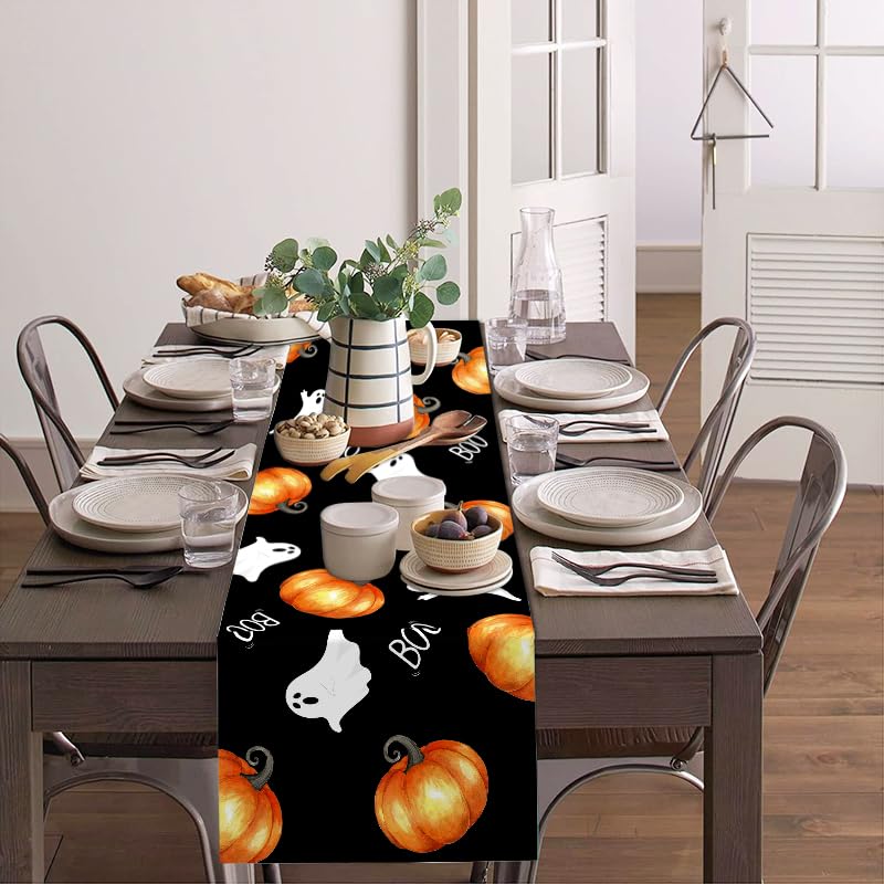 Halloween Ghost Table Runner 13x72 Inch - Boo Pumpkin Party Decor