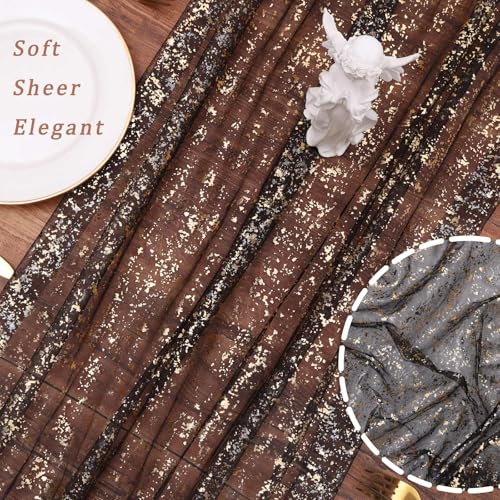 10ft Black and Gold Sequin Table Runner - 120 Inch Metallic Foil for Wedding & Party