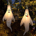 Halloween Ghost Decorations Outdoor Set - 4 Cute Hanging Ghosts with Timer & Waterproof LED Lights - Black+Pink
