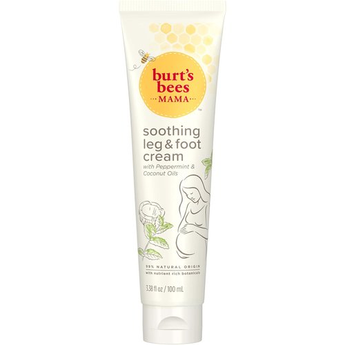 Burt's Bees Mama Bee Leg and Foot Cream - Soothing Peppermint & Coconut Oil Formula | 3.38oz, Fragrance-Free