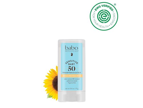 BABO Botanicals Mineral Sunscreen Stick SPF 50 | 70% Organic Ingredients, Zinc Oxide, Fragrance-Free