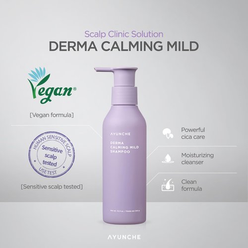 AYUNCHE Derma Calming Shampoo 11 fl. oz. [For Dry & Sensitive Scalp] | Gentle Hydrating Scalp Care | Strengthen Scalp Barrier | Vegan Shampoo | Korean Salon Brand