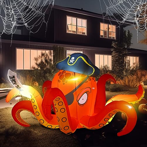 Halloween Inflatable Octopus Pirate Lighted Decor - 7.2 ft Spooky Yard Decoration
