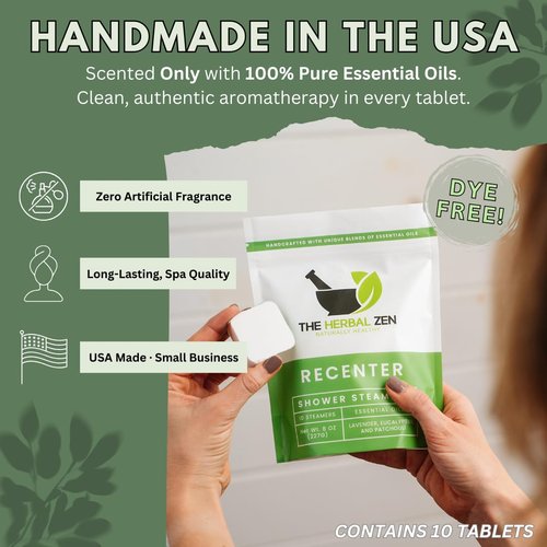 Recenter Shower Steamers Aromatherapy for Relaxing - USA Made Valentines Day Gift for Her and Him - Lavender & Eucalyptus Shower Bomb Tablets – Soothing Natural Essential Oils (10 Pack)