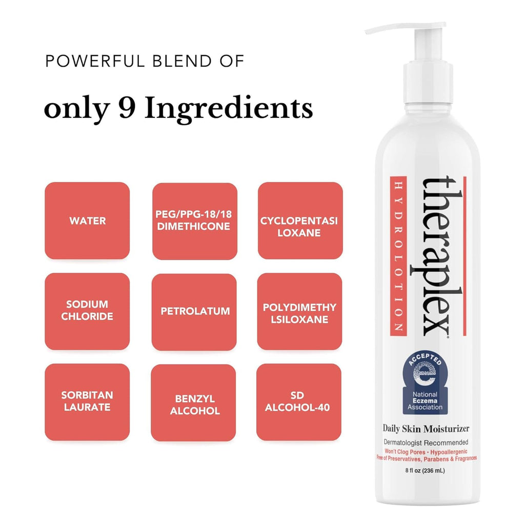 Theraplex Hydro Lotion - Fragrance-Free, Hypoallergenic, Dermatologist Recommended | 8 oz, No Parabens
