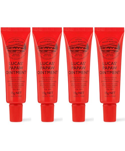 Lucas Pawpaw Ointment 4 x 15g Pawpaw Balm for Lips & Dry Skin - Unique All Skin Types, All Gender- Any Season Gift Pack | Imported Directly From Australia
