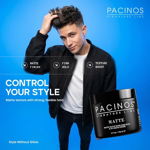 Pacinos Matte Hair Paste - Firm Hold Styling Wax for All Hair Types | Long-Lasting Definition, 4 fl. oz.