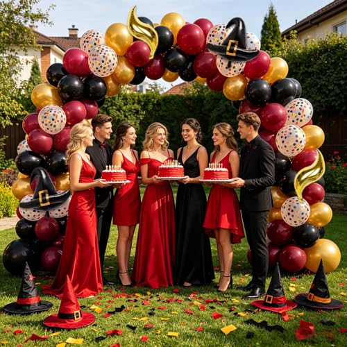 Wizard Balloon - 39Pcs Black Burgundy Gold Party Balloon Set with Confetti & Magic Hat