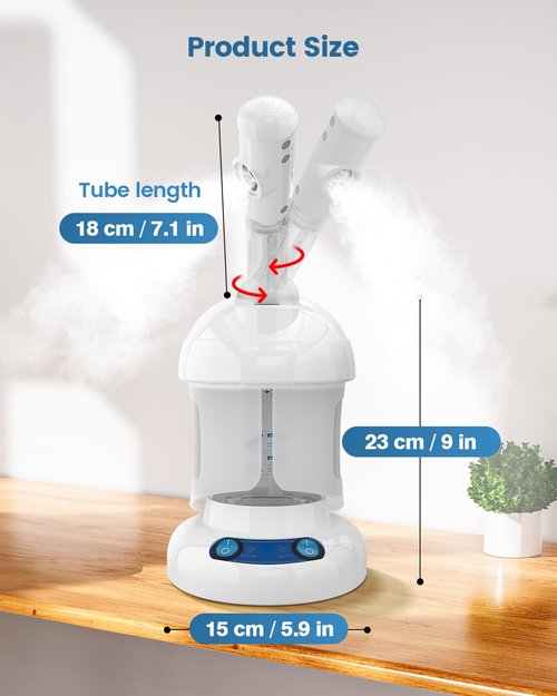Tabletop Facial Steamer - Kingsteam Nano Ionic Face Steamer with 360° Rotating Arm, Moisturize, Remove Blackheads, Portable Facial Steamer for Home Facial Spa or Beauty Salon, White