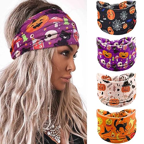 Halloween Headbands for Women Wide Knotted Ghost Pumpkin Non Slip Hair Accessories - Variation A