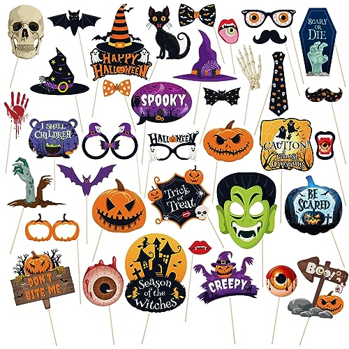 Halloween Photo Booth Props Set - 38 Pcs Trick or Treat Party Decorations