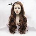 Melody Brown Wigs Long Wavy Wigs Synthetic Brown Lace Front Wigs Heat Resistant Fiber Hair Wig Natural Hairline Wig 6#Color Brown Color 24"