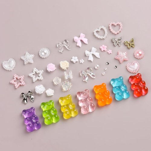 3D Nail Charms Bulk - Mix Assorted Colorful Nail Art Charms with Flowers, Hearts, Pearls, Butterflies, Bows & Crystals - Includes Pickup Tool