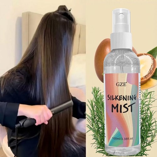 GZE Straight Silk Spray - Moroccan Argan Oil Thermal Protector | Alcohol-Free Hair Detangler & Heat Protectant