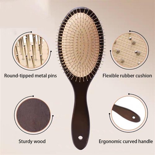 Skiennix Wooden Paddle Hair Brush - Anti-Frizz Metal Detangling Brush for All Hair Types | Scalp Massage, Wet or Dry Use