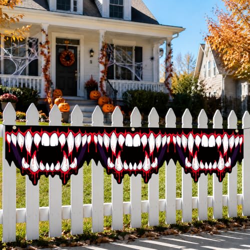 Halloween Monster House Decorations - Creepy Bloody Teeth Banner Set - 8 Pcs, Monster-8Pcs