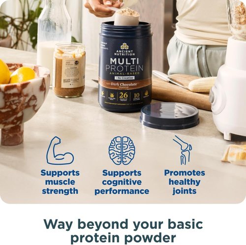 Ancient Nutrition Multi Protein Powder - 26g Protein, Grass-Fed Whey & Creatine, Dark Chocolate, 15 Servings