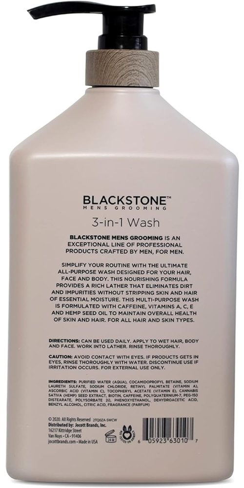 Blackstone 3-in-1 Wash for Men - Cleanses & Conditions Hair, Body & Face | Caffeine & Vitamin C | Bourbon & Cedar, 32 fl oz