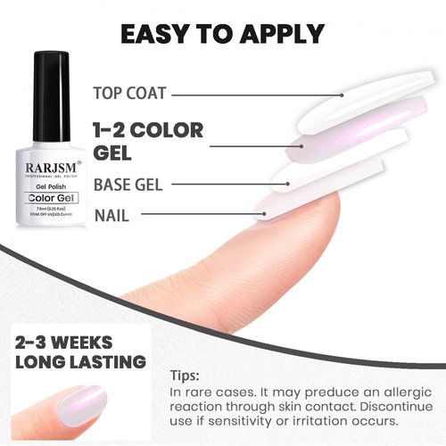 RARJSM Pearl Gel Nail Polish Set Clear Shell Glitter Gel Polish 6 Colors Pearlescent Pink White Blue Purple Silver Gold Shimmer Mermaid Swirl Thread Effect Soak Off Curing Requires Home Salon
