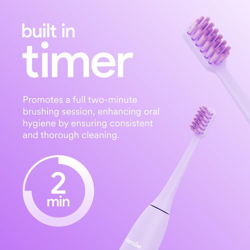 HISMILE Electric Toothbrush, 3 Brushing Modes, Smart Timer, Rechargeable, Soft-Tapered Bristles, Mode Memory (Purple)