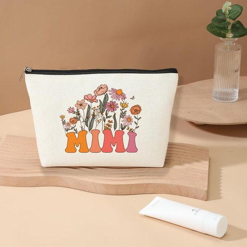 Retro Flower Mothers Day Birthday Gifts for Mimi Funny Grandma Gifts from Granddaughter Makeup Bag Cosmetic Bag Retirement Wedding Anniversary Appreciation Gifts for Women Grandma Nana Grandmother