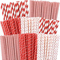Christmas Paper Straws 500 Pcs - Red & White Stripe Dot, Holiday Party Supplies