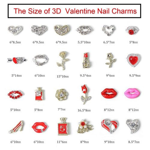 48Pcs Valentines Nail Art Charms Y2k Alloy Nail Gems and Rhinestones 3D Love Heart Lips Nails Design Kawaii Nails Charms for Women Acrylic Nails DIY Manicure Decoration