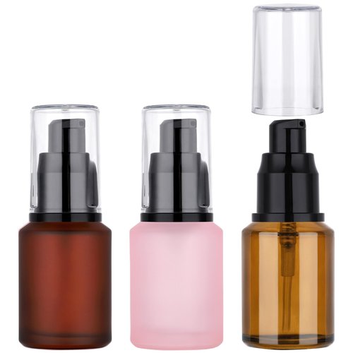 Segbeauty 1oz Frosted Glass Travel Bottles for Toiletries in Mixed Color, 3 Pack Empty Travel Size Pump Bottle Cream Lotion Container, 30ml Small Refillable Makeup Pump Dispenser Cosmetic Containers