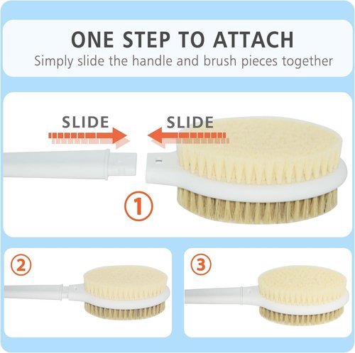 Shower Brush with Soft and Stiff Bristles, 20.5" New Extended Long Handle Back Scrubber Dual-Side Bath Brush Body Exfoliator for Wet or Dry Brushing (Grey Super Long)