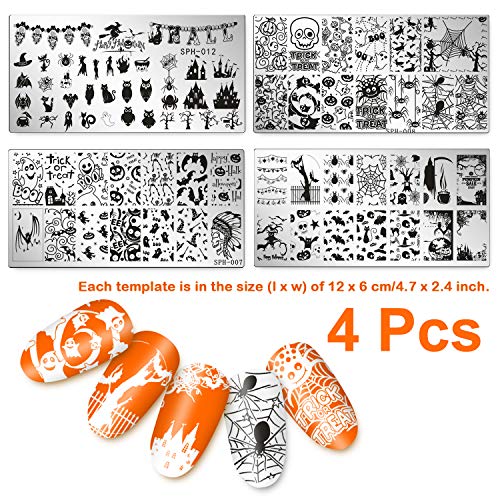 Halloween Nail Art Stamping Plates Set - 4 Designs for Manicure DIY
