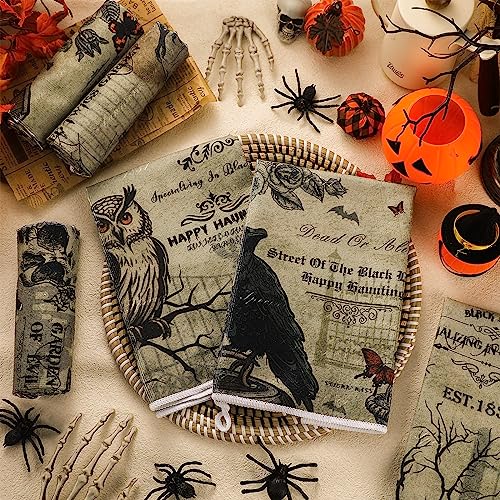 Halloween Kitchen Hand Towels Set - Classic Gothic Vintage Style 6 Pcs