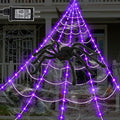 Halloween Spider Web Lights Outdoor Set with Purple LED, Black Spider & Web - 16.4Ft, 8 Modes, Large Spider & Cobwebs, Variation: Black Spider & White Webs