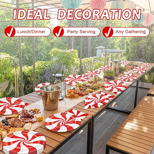 Christmas Peppermint Candy Cane Plates & Napkins Party Set - 200PCS, Disposable Tableware, Holiday Party Supplies