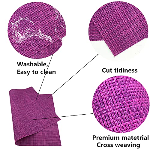 Purple Vinyl & Woven Plastic Placemats Set of 4 - Durable & Easy to Clean