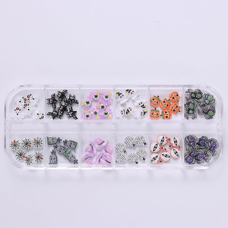 Halloween Nail Art Charms Rhinestones Set with Spider Pumpkin & Web Decorations