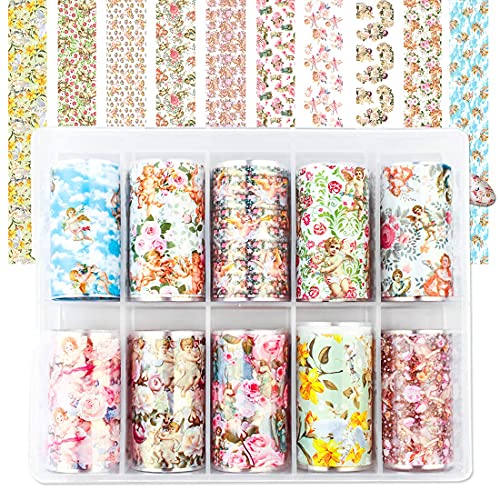 Nail Foil Transfer Sheets with Angel Variation - 10 Designs for Nail Art DIY