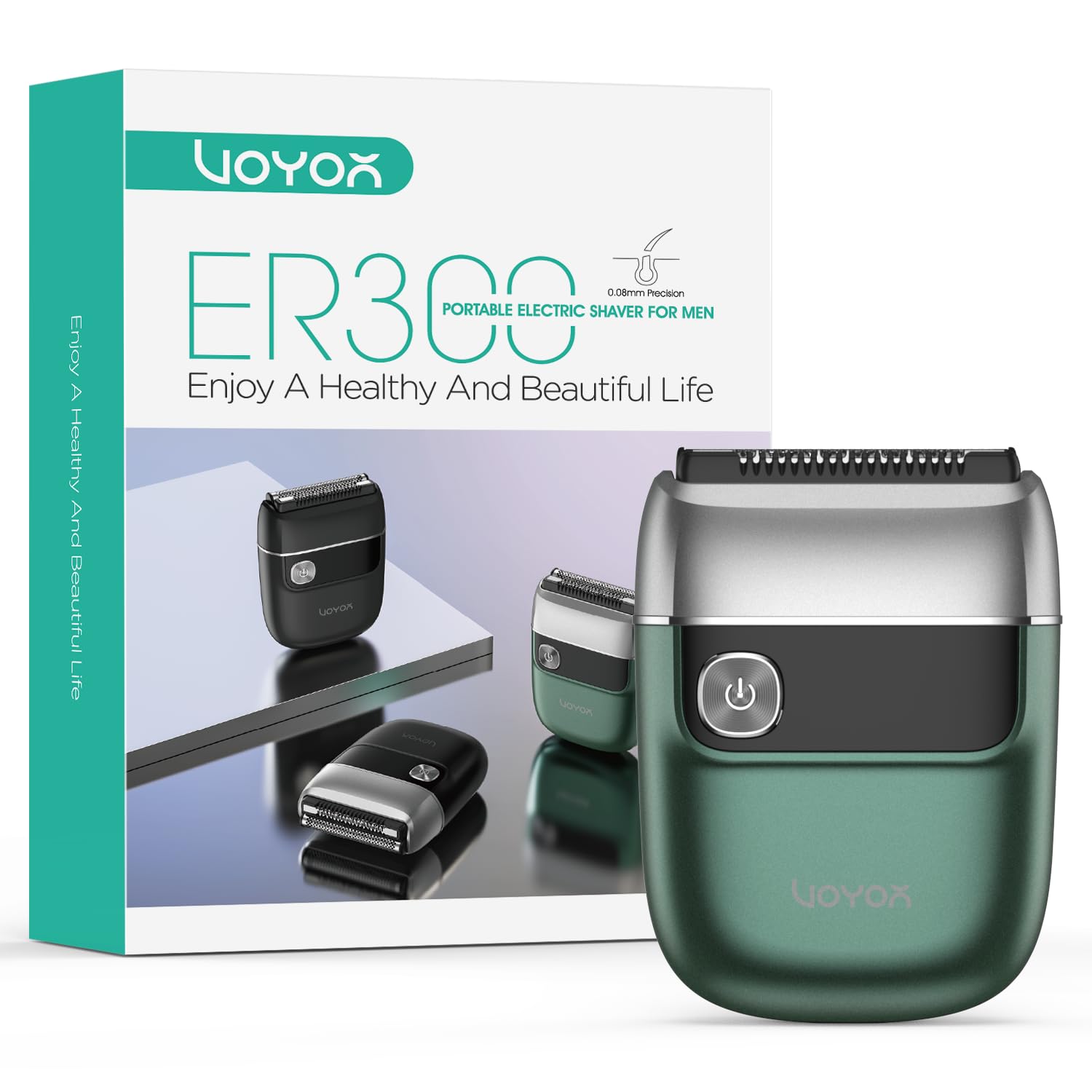 VOYOR Foil Shaver 2 in 1 Double Shavers for Men,Portable Electric Razor with Rechargeable Foil Razor Multifunction Grooming Barber Shaver IPX6 Washable Travel Shavers ER300 (Green)