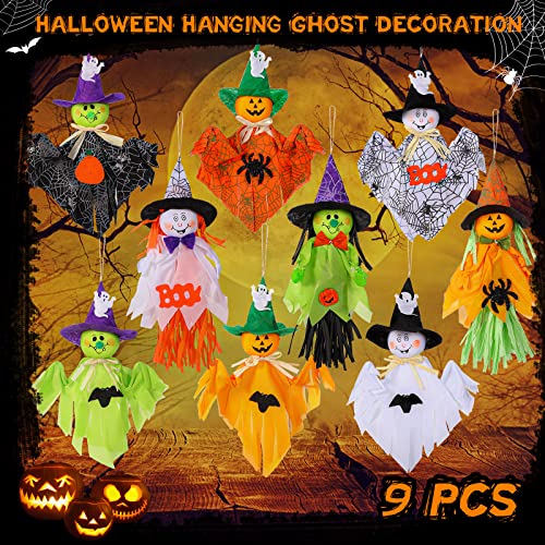Halloween Hanging Ghost and Pumpkin Decorations, Set of 9 - Spooky Tree Decor